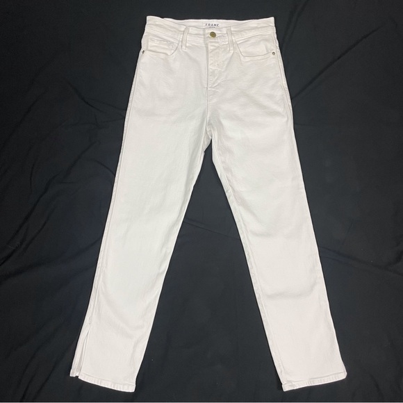 FRAME DENIM  “ Le Sylvie Crop”  with Split Hem Detail at Ankle  WHITE Size 26 - Picture 2 of 14